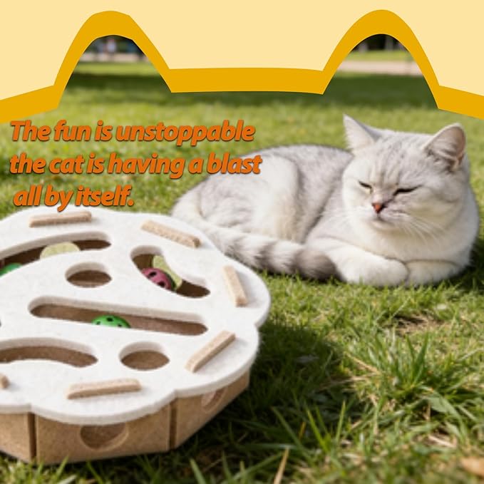 Interactive Cat Puzzle Toy, Felt Maze Box, Allows Cats to Play Independently, Scratching and Hunting Puzzle Box, Kitten Toy, a Gift for Kittens. (Camel-Colored lace)