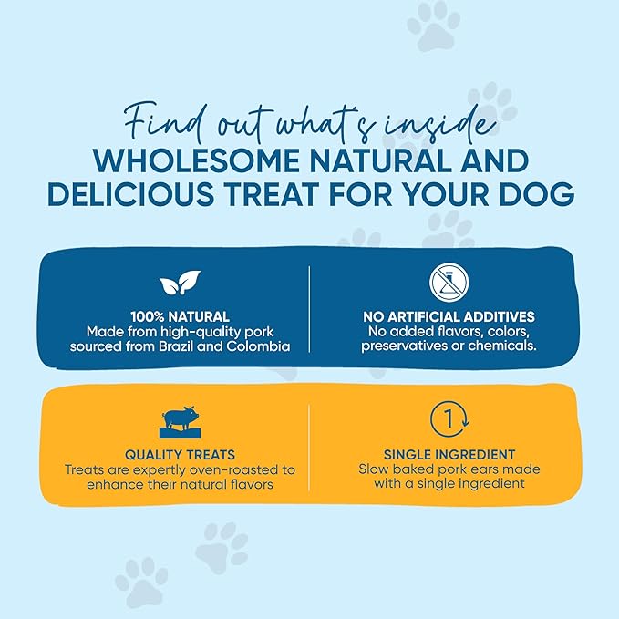 123 Treats Natural Pig Ears for Dogs, 100% Natural Long Lasting Pork Dog Chews, Ideal for All Chewers, Delicious and Healthy Dog Treats, Pig Ears Large and Mix (one Pack of 100)