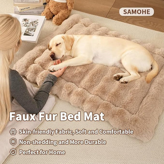 Cat Beds for Indoor Cats Faux Fur Pet Pad Mat Plush Kitten Bed with Non-Slip Bottom for Carriers/Couch Dog & Puppy Friendly 35 x 27 Inch X-Large Coffee