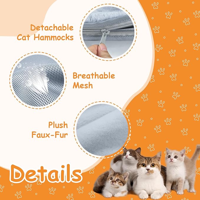 Large Cat Desk Bed x2, 360°Rotating & Adjustable Shelf, 15" Thickening Cat Bed for Desk with 2 Perch Holds 66lbs, Suitable for Various Desktops for 2 Cats