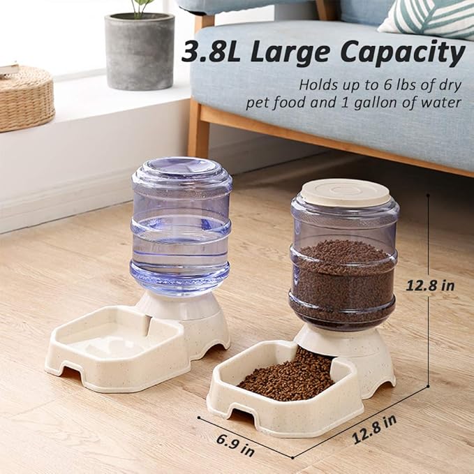 Pet Feeder and Water Food Dispenser Automatic for Dogs Cats, Gravity Refill, Easily Clean, Self Feeding for Small Large Pets Puppy Kitten Rabbit Bunny