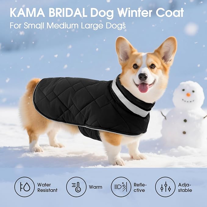 Dog Winter Coat Warm Padded Puppy Jacket Windproof Water Resistant Clothes for Small Medium Large Pets Christmas Sweater Outfit Vest(Black, XL)