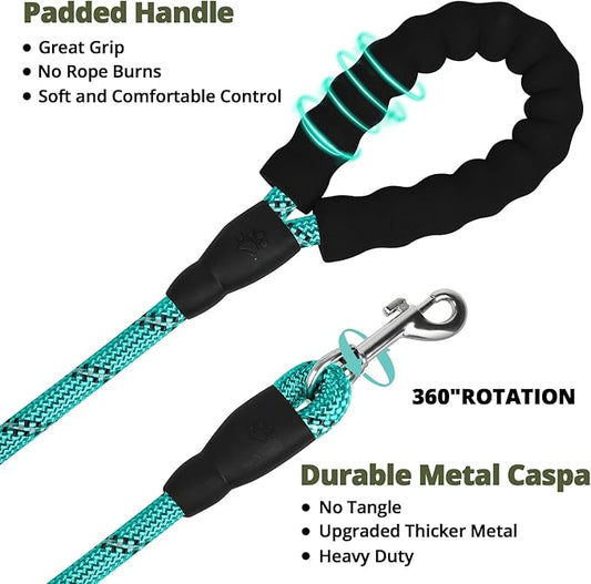 jenico Long Dog Leash 20FT: 3/8'' Heavy Duty Rope Leashes for Dogs Training with Lockable Hook Reflective Threads Bungee and Padded Handle - Dog Lead for Large Small Medium Dogs Outside Walking