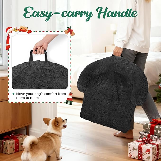GGIB Calming Dog Bed Christmas Throw Blanket Fluffy Plush Dog Mat Furniture Protector Decoration Holiday Throw for Sofa Couch Cover for Large Medium Small Dogs Cats (Medium, Dark Grey)