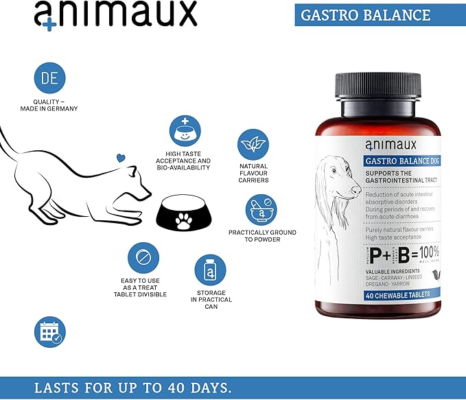 animaux – Gastro Balance for Dogs, Digestive Health Support and Probiotics, Brewer’s Yeast, Fennel, Helps to Relieve Diarrhea, Excess Winds, Irritable Bowel, 40 Chewable Tablets, 40 Days Supply