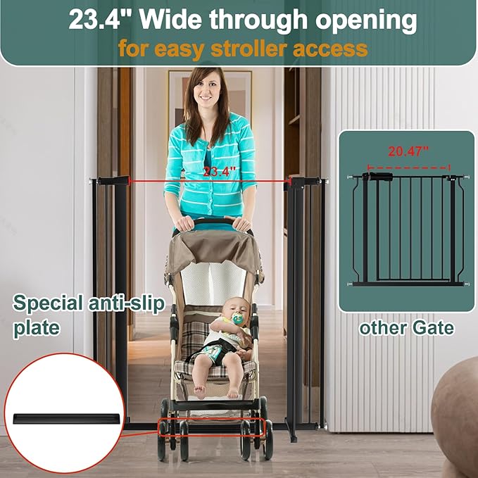 40.55" Tall 1.37" Ultra Narrow Spacing Dogs Pets Baby Gate for Doorway Safety Proof Indoor 34.05-45.86" Extra Wide Puppy Pressure Mounted No Drill Walk Through Black Metal Hallway