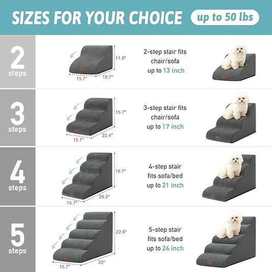 Dog Stairs for Small Dogs 15.7" H, Curved Dog Step for Puppy, Older Cat, Medium Pet Ramp for Sofa, Couch or Chair, Ladder with High Density Foam, 3 Step, 15.7x22.4x15.7 inch, Charcoal Grey
