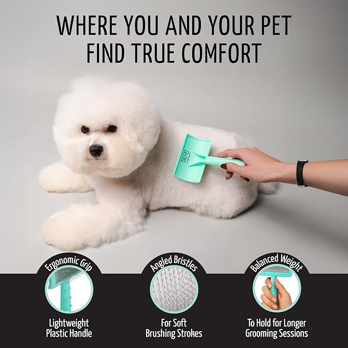 Tauro Pro Line Slicker Dog Brush for Shedding - Detangler for Long & Wavy Hair - Dematting Pet Slicker Brush for Dogs & Cat, Doodle Grooming, Non-Slip Grip, Soft Pin (Size S - Mint)
