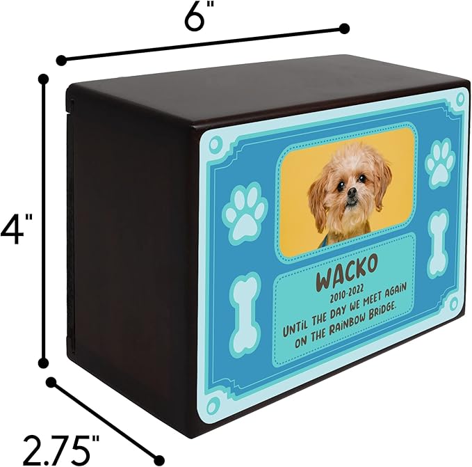 Custom Pet Keepsake Urns for Dogs, Wooden Box for Pet Ashes with Photo, Small, 6" x 4" x 2.75", Rosewood, Animal Print