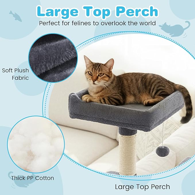 Tangkula Cat Tree for Indoor Cats, 75 Inch Extra Tall Cat Tower with Sisal Scratching Post, Padded Top Perch, Dual Condos, Hammock, 2 Dangling Balls, Platforms, Multi-Level Cat Climbing Furniture
