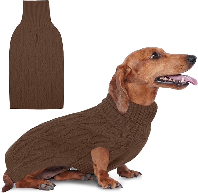FUAMEY Dog Sweaters for Medium Dogs,Cold Weather Dog Knitwear,Thick Warm Dogs Turtleneck,Pet Pullover Cable Sweater,Pets Winter Clothes for French Bulldog,Boston Terrier,Beagle Brown M