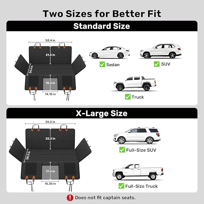 Zanch Heavy-Duty Dog Truck Seat Cover, Flat Solid Back Seat Extender for Multi Large Dogs, Hard-Base Supports 450 lb, Waterproof Hammock Protector, XL for Full-Size Crew Cab Trucks & SUVs, Black