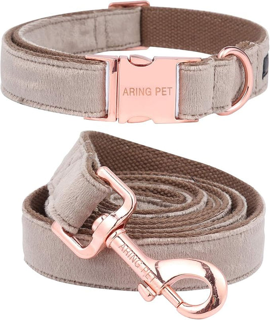 ARING PET Dog Collar and Leash, Velvet Dog Collar and Leash Set, Soft & Comfy, Adjustable Collars for Dogs