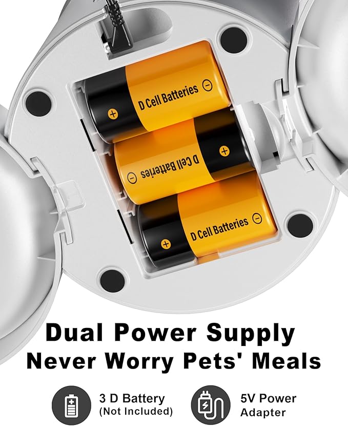 Automatic Cat Feeder for 2 Cats,Dual Bowl Dry Food Dispenser with Portion Control & 10s Voice Recorder,Timed Feeding,Dual Power,Quiet Operation(White, ABS Dual Bowls)