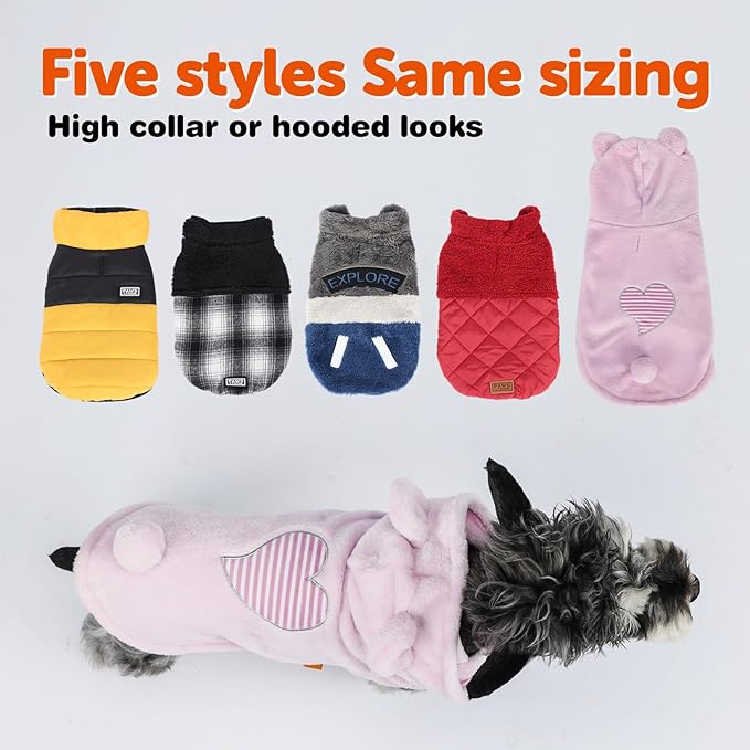 FOFOS Dog Winter Coat, Plush Dog Jacket with Leash Hole, Adjustable Warm Pet Snow Vest for Small Medium Dogs, Pink, S