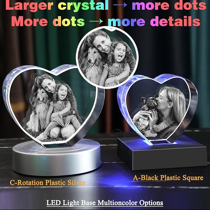 Personalized Pet Memorial Gifts,3D Crystal Photo,3D Engraved Crystal Keepsake Gift Décor Dogs Or Cats Horse Birds, Customized Dog Memorial Gifts,Christmas Personalized Gifts