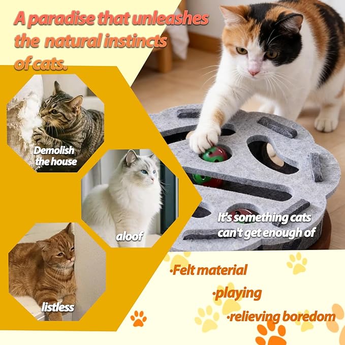 Interactive Cat Puzzle Toy, Felt Maze Box, Allows Cats to Play Independently, Scratching and Hunting Puzzle Box, Kitten Toy, a Gift for Kittens. (Gray lace)