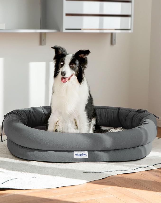 Orthopedic Dog Bed for Large Dogs, Pet Sofa Bed with Egg Crate Foam, 4-Sided Bolster, Removable Washable Cover & Anti-Slip Bottom, Large Smoked Gray