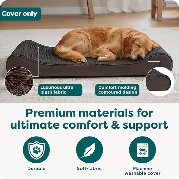 FurHaven Replacement Dog Bed Cover, Contour Luxe Lounger Design, Soft & Breathable Fabric for Cozy Comfort, Machine Washable, Jumbo/XL, Ultra Plush Faux Fur & Suede, Chocolate