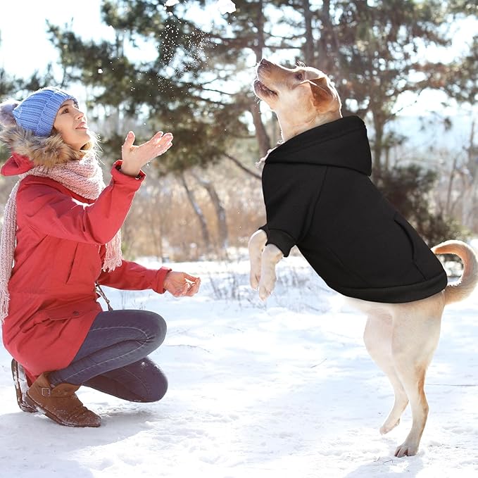 5XL Dog Sweaters for Large Dogs,Extra-Large Dog Hoodie,Cozy Fleece Interior Sweatshirt with Hood & Pocket,Leash Hole,Pet Clothes Sweater Hoodie for Large Dogs,Black&5XL