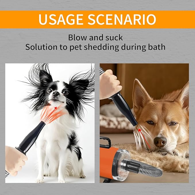 Dog Vacuum & Dryer for Shedding Grooming,5.2HP/ 3800W Dog Grooming Kit,Adjustable Speed and Temperature with 5 Nozzles