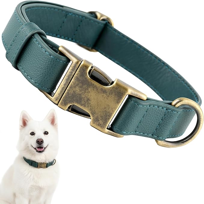 Dog Collars for Medium Dogs Silicone Leather Dog Collars Soft Flexible Waterproof Odor-Proof Durable Quick Release Metal Buckle Adjustable Pet Collar (Green, Medium (11.5-18.5" Neck))