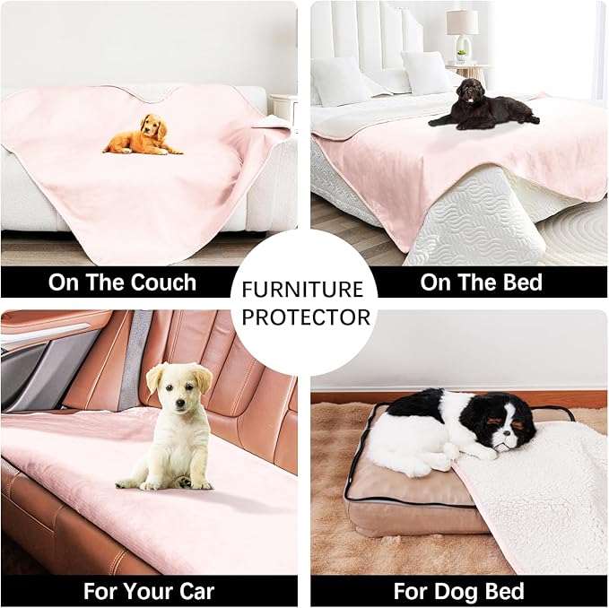 Waterproof Dog Blankets for Small Dogs, Washable Pet Blanket for Indoor Cats, Plush Sherpa Puppy Throw Furniture Protector for Bed Couch Sofa(25"x35",S,Pink)
