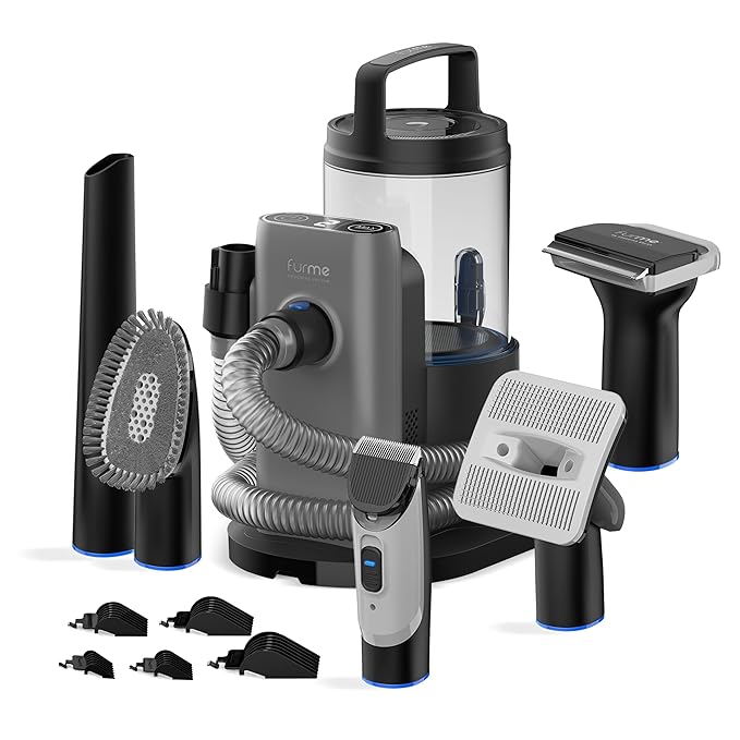 FURME Original Pet Grooming Vacuum Kit - Cat & Dog Grooming Kit for Easy Pet Care at Home, Quiet & Safe Dog Hair Remover Machine with Brush, Clipper, Shedding & Cleaner Tools & 2L Canister