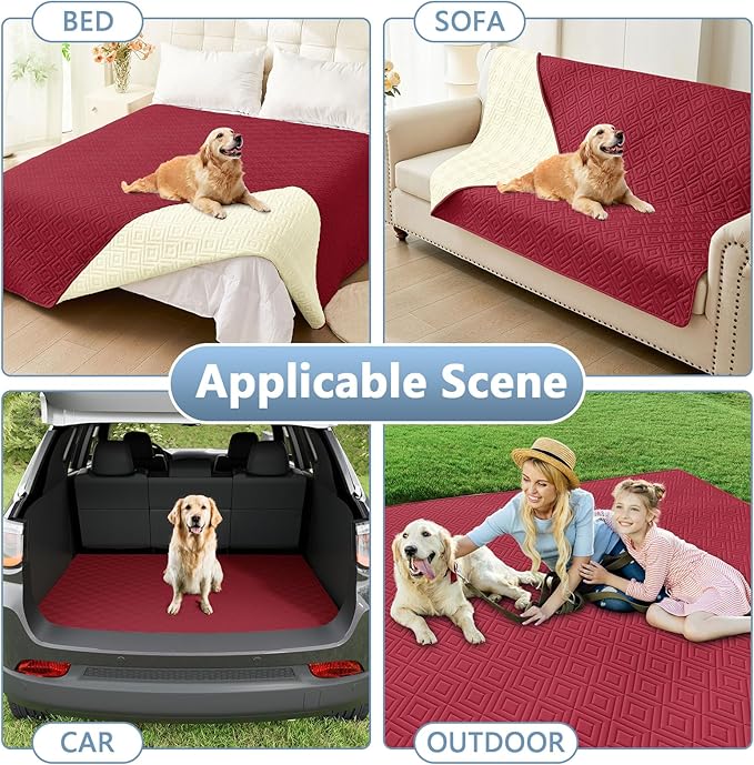 hyha Waterproof Dog Blanket, Soft Dog Bed Cover Pet Blankets, Waterproof Sofa Couch Cover for Dogs Washable, Reversible Pet Couch Covers for Sofa Furniture (30x53 Inch, Wine Red/Beige)