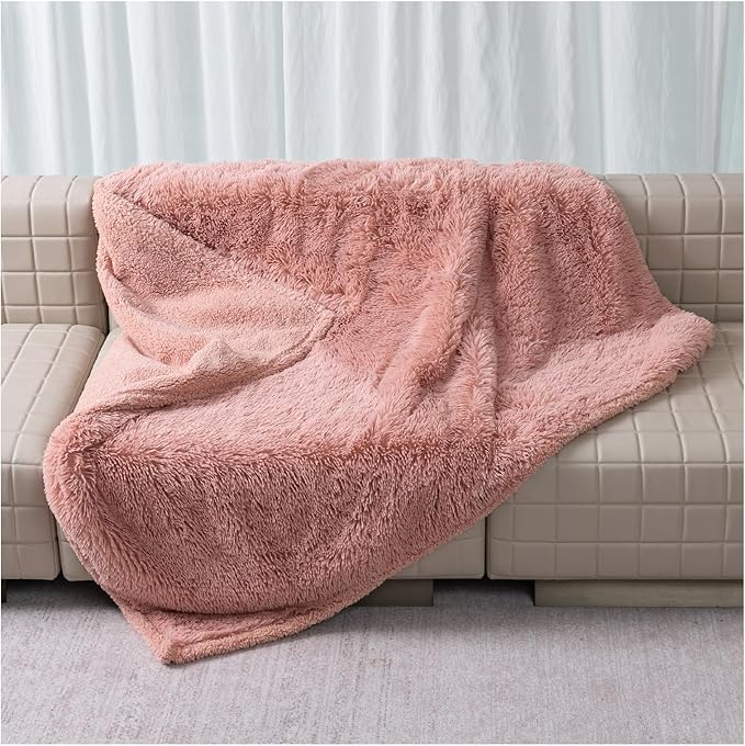 Pink Faux Fur Pet Throw Blankets Waterproof Cozy Calming Dog Blanket for Couch Cover Love Bed Cover Washable(Pink,XS)