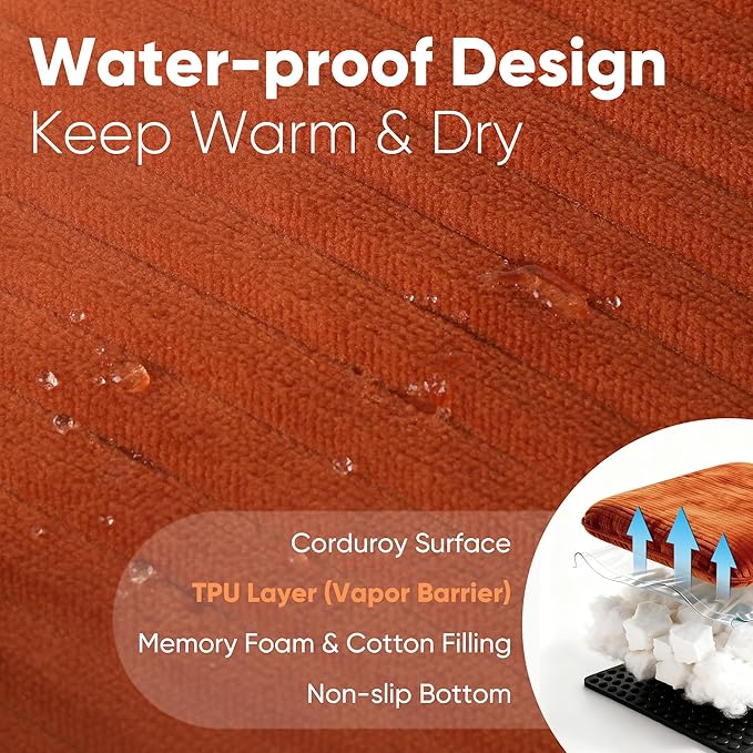 FUKUMARU Cute Dog Bed, Waterproof Corduroy Dogs Couch, 36in Orthopedic Pet Sofa for Medium to Large Dogs Dog, Warm Cotton Pet Bed with Washable Cover, Large, Orange