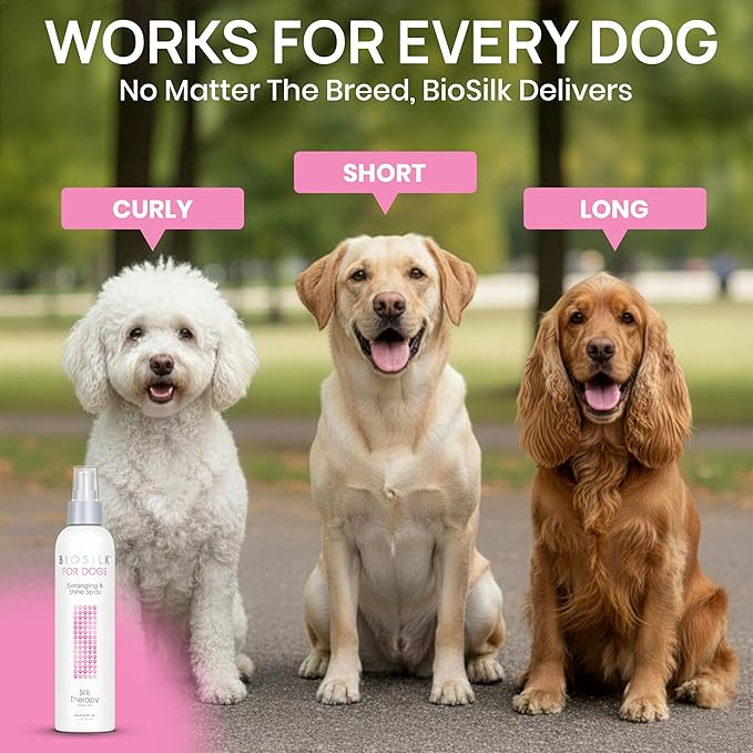 BioSilk for Pets Silk Therapy Detangling Plus Shine Mist for Dogs - Reduces Matted Fur, Shiny & Soft Coat - Suitable for All Dogs & Puppies, Made in USA, 8 Fl Oz - 2 Pack
