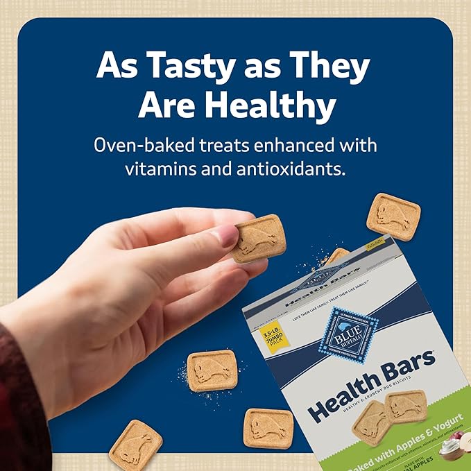 Blue Buffalo Health Bars Crunchy Dog Biscuits, Oven-Baked with Natural Ingredients, Apples & Yogurt, 3.5-lbs Box