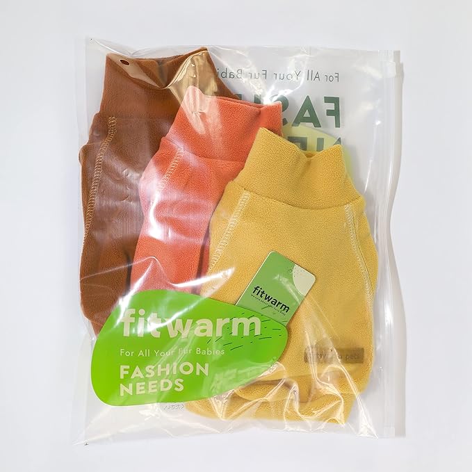 Fitwarm 3 Pack Classic Fleece Dog Sweater, Turtleneck Dog Sweatshirt, Winter Clothes for Small Dogs Boy Girl, Pet Pullover Jumper, Cat Apparel, Orange, Yellow, Coffee, Large