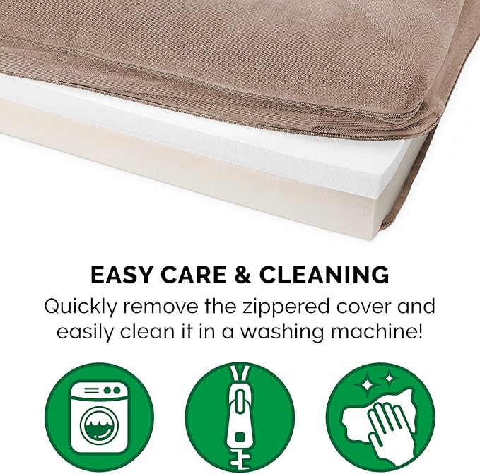 Furhaven Memory Foam Dog Bed for Large Dogs w/ Removable Bolsters & Washable Cover, For Dogs Up to 95 lbs - Sherpa & Chenille Sofa - Cream, Jumbo/XL