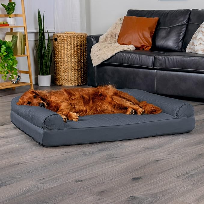FurHaven Dreamer Sofa Orthopedic Dog Bed for Large Dogs with Orthopedic Egg Crate Memory Foam for Joint Support, Removable Washable Cover, Jumbo/XL, Quilted Sofa, Iron Gray