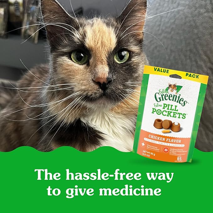 Greenies Feline Pill Pockets for Cats Soft Cat Treats, Chicken Flavor, 1.6 oz. Pouch, 45 Count