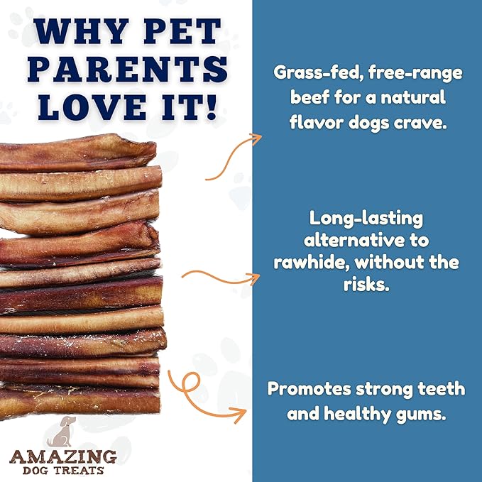 Amazing Dog Treats - 6 Inch Extra Thick Bully Sticks (50 Count) - Bulk Bully Sticks for Dogs - No Hide Bully Stick Dog Bones