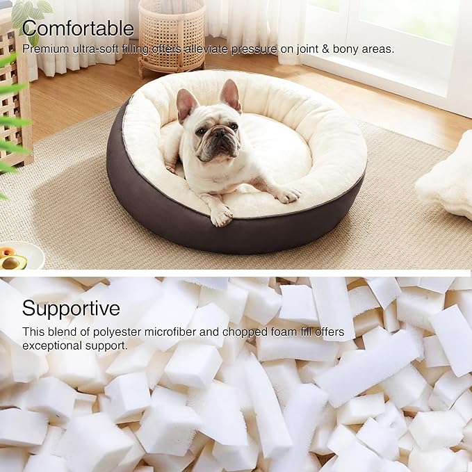 Love's cabin Round Donut Cat and Dog Cushion Bed, 25in Pet Bed for Small or Medium Dogs, Anti-Slip & Water-Resistant Bottom, Soft Durable Fabric Pet Beds, Washable Calming Cat & Dog Bed Brown