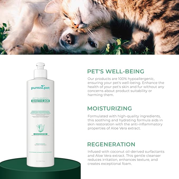 Sensitive Skin Hypoallergenic Conditioner for Pets - Fur Detangling, Nourishment & Hydration, All Ages Pet Grooming Products, Horse, Cat Dog Bath Supplies - Vegan, Paraben-Free - 10.6oz - PUREZA PET