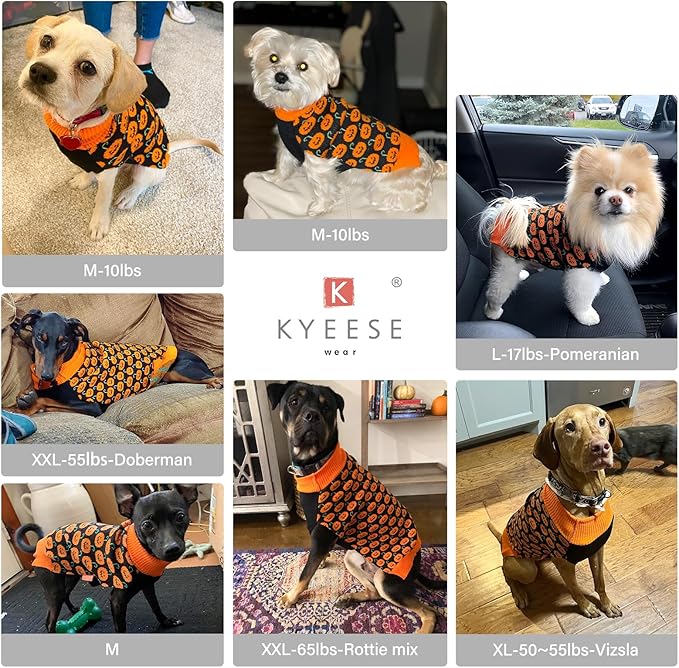 KYEESE Halloween Dog Sweater Pumpkin Style with Leash Hole Turtleneck Doggie Sweater Warm and Snug Knitwear Orange Knit for Small Dogs Girl Soft Halloween Pet Outfit Dog Clothes Boy, X-Large
