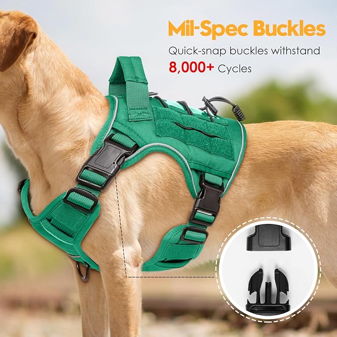 Heavy-Duty Tactical Dog Harness for Large Dogs, No Pull Adjustable Reflective Pet Vest with Molle System, K9 Military-Grade Control for Service Training, Outdoor & 10+ Breeds, Turquoise, Medium