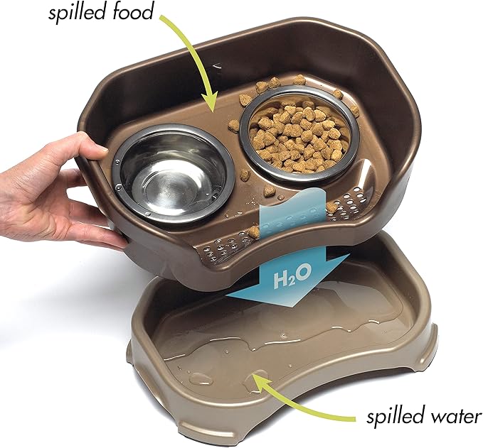 Neater Feeder Deluxe Mess Proof Dog Bowls Elevated for Small Breeds – Made in USA – No Spill Raised Dog Food Bowl Stand w/Leg Extensions – Stainless Steel Dog Food and Water Bowl Set – Bronze