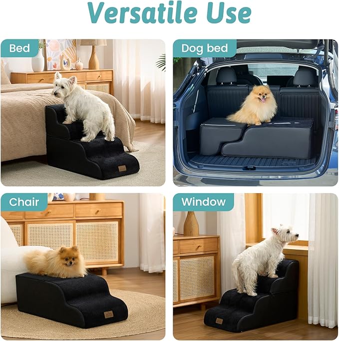Dog Stairs for Small Dogs 19.7" H, Detached Dog Step for Puppy or Older Cat, Ramp for Bed, Sofa, Couch or Chair, Ladder with High Density Foam, 15.7x28.3x19.7 inch, 4 Step, Black