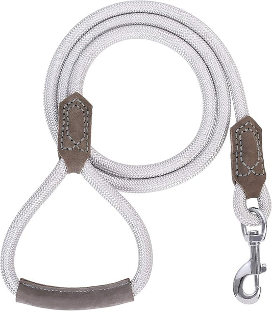 Mile High Life | Premium Leather Dog Leash | Strong Rope Leash | Leather Handle | Zinc Alloy Strong Clasp | Small Medium Large Dogs | 4/5/6 Feet(Sliver, 72 Inch (Pack of 1))