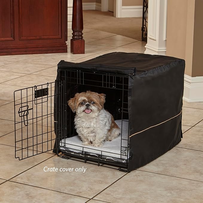 MidWest Homes for Pets Small Dog Crate Cover, Black Polyester Privacy Kennel Cover Fits Most 24-inch Crates, Machine Washable, Reduces Barking & Chewing