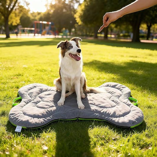 DWCN Doul-use Portable Dog Bed Mat with Handle, All Season Available Washable Dog Crate Sleeping Pad for Medium to Large Dogs, Pet Supplies Carry Bag for Outdoor/Car, 47 x 32 Inches, Grey