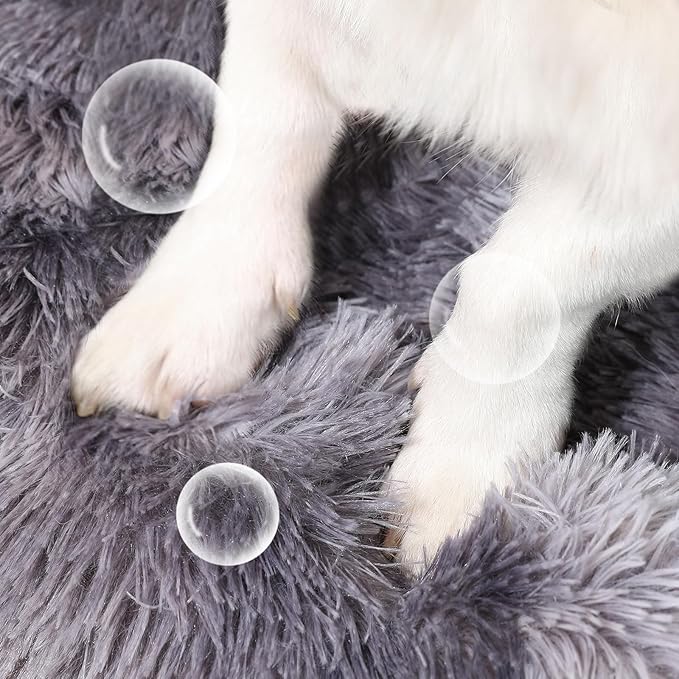 NOYAL Calming Donut Dog Bed for Small to Medium Dogs & Cats - Plush Faux Fur Anti-Anxiety Pet Bed with Machine Washable Cover & Non-Slip Base