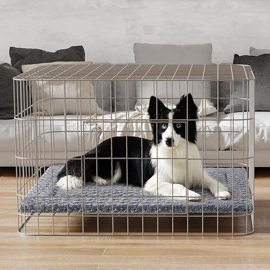 WESTERN HOME Dog Bed for Crate, High Resilience Foam Dog Crate Mat Kennel Pad with Soft Wavy Plush Comfortable Anti-Slip Washable Bed for Large Medium Small Dogs & Cats