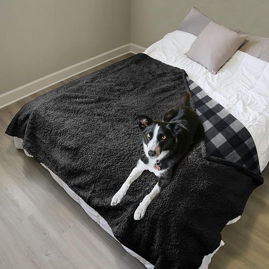 Catalonia Waterproof Bed Blanket, Washable Leakproof Bed Cover, Reversible Protector Blanket for Couch Sofa, Stain Proof Blanket Pad for Adults, 80X60 inches, Grey Plaid